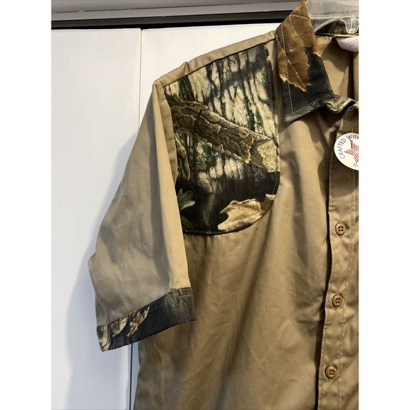 VTG Ideal Men L Khaki Camo Trim, Short Sleeve Canvas Hunting/Shooting Shirt NEW! - Picture 5 of 8